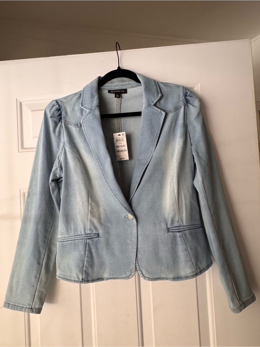 INC International Concepts Light Blue Denim Blazer